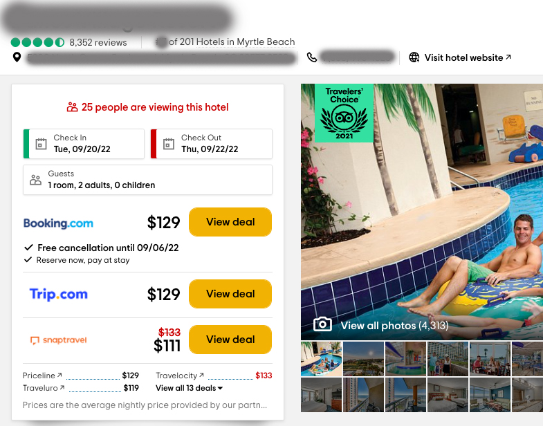 Hotel profile with metasearch rates on Tripadvisor.